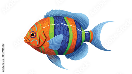 Vibrant Striped Tropical Fish Illustration on a Pure White Background