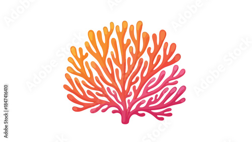 Vibrant Gradient Coral Branch Illustration Isolated on White Background for Aquatic Designs