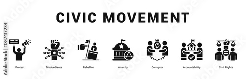 Civic Movement Modern and clean web banner illustration featuring thematic icons for visual communication