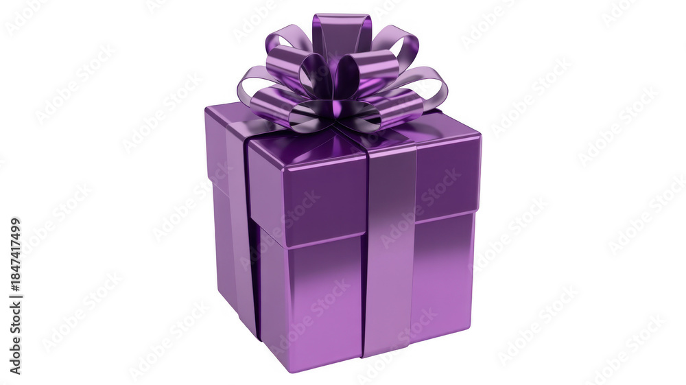 Obraz premium Purple Gift Box with Ribbon and Bow isolated on a transparent background