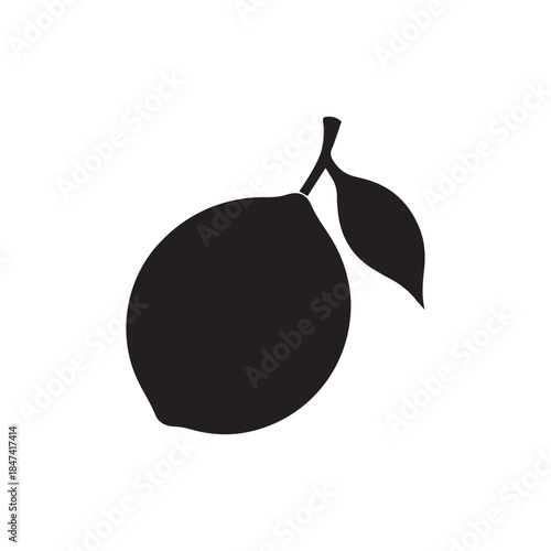 A black lemon silhouette with leaf isolated on white background