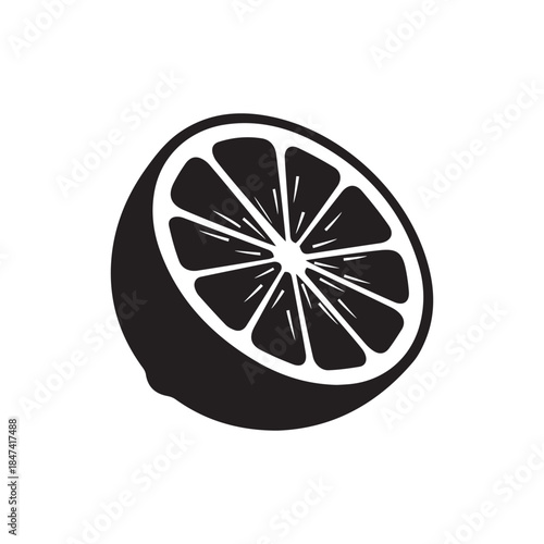 Half fresh citrus fruit slice icon with seeds, vector graphic
