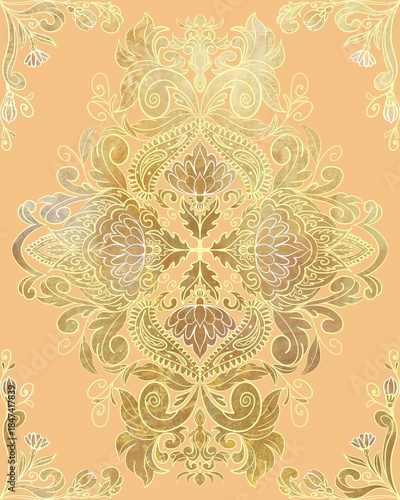 Luxury Golden Floral Seamless Pattern, Elegant Vintage Ornamental Background.
