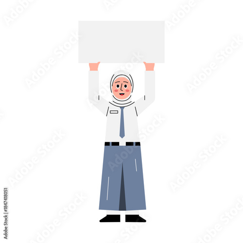 Student Raising Sign Overhead