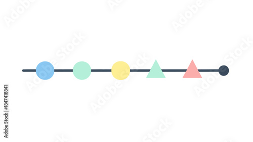 Minimalist colorful geometric shapes aligned on a thin black line for modern design concept