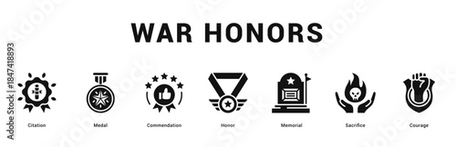 War Honors Modern and clean web banner illustration featuring thematic icons for visual communication