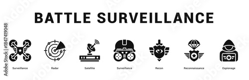Battle Surveillance Modern and clean web banner illustration featuring thematic icons for visual communication