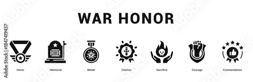 War Honor Modern and clean web banner illustration featuring thematic icons for visual communication