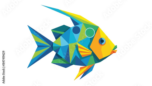 Vibrant Geometric Angelfish Design with a Modern Polygonal Aesthetic and Artistic Flair