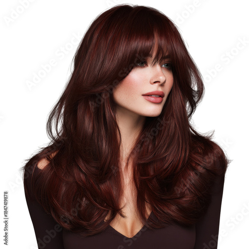 Radiant Red Hair: A stunning model with long, flowing red hair and subtle makeup, embodying modern elegance and beauty.