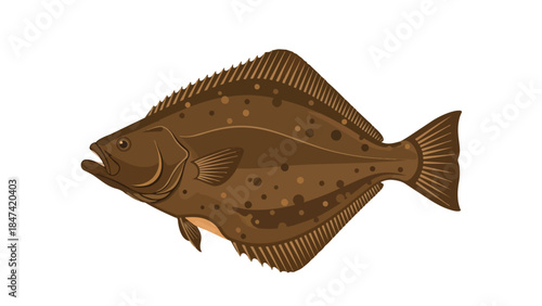 Detailed illustration of a flatfish with distinctive spotted markings and fin details isolated on white background