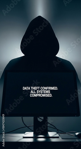 Silhouette of a hacker confirming data theft and system compromise