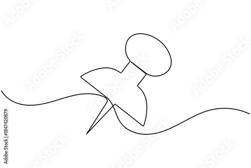 Paper push pin clip icon continuous one line drawing on white background minimalist single art office stationary outline vector illustration
