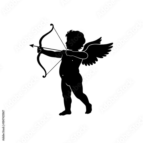Silhouette of Cupid with Bow and Arrow