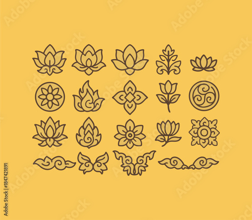 Thailand flower ornament. traditional Thai flower art