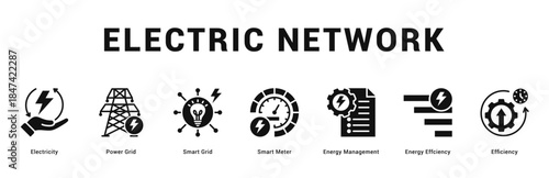 Electric Network Modern and clean web banner illustration featuring thematic icons for visual communication