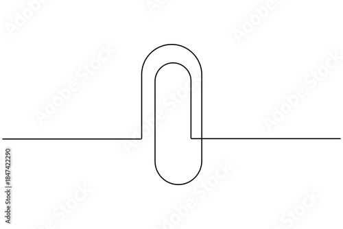 Paper push pin clip icon continuous one line drawing on white background minimalist single art office stationary outline vector illustration