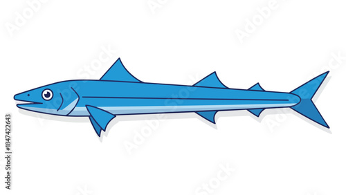 A Simple Stylized Blue Barracuda Fish Illustration Against a Pure White Backdrop Isolated and Clean