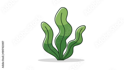 Whimsical green aquatic plant with flowing leaves on a clean white background