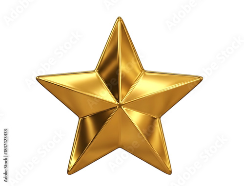 Bright gold star render, isolated on a clear background, ideal for awards and ratings.