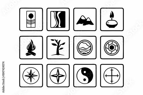 A collection of twelve Feng Shui principle icons
