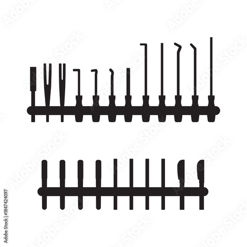 Workshop Hand Tools on Rack Silhouette Collection