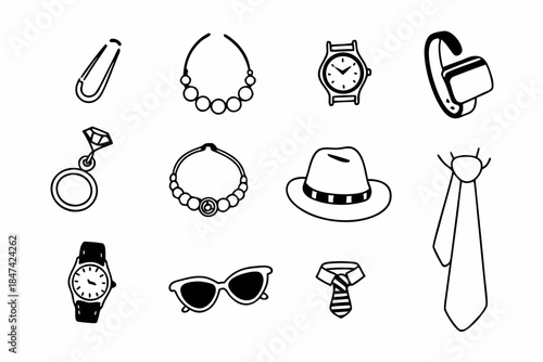 Drawn set of jewelry and accessory icons