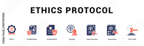 Ethics Protocol Modern and clean web banner illustration featuring thematic icons for visual communication