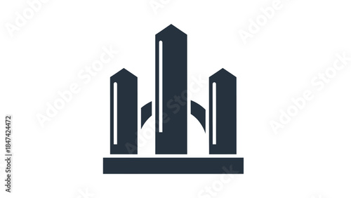Minimalist digital illustration of a modern cityscape with skyscrapers and futuristic