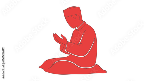Illustration of a person kneeling in prayer wearing a cap, representing religious devotion and spiritual practice