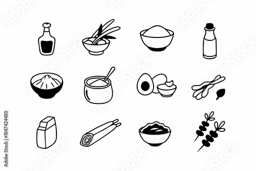 Set of kitchen ingredient icons for cooking and recipes