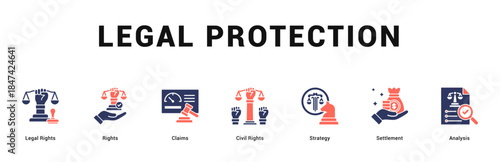 Legal Protection Modern and clean web banner illustration featuring thematic icons for visual communication