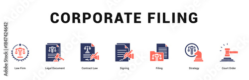Corporate Filing Modern and clean web banner illustration featuring thematic icons for visual communication