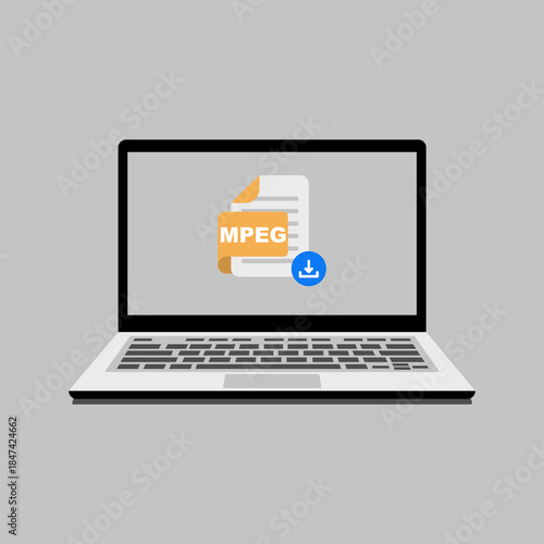 Laptop displaying an MPEG file download, symbolizing digital media and online content