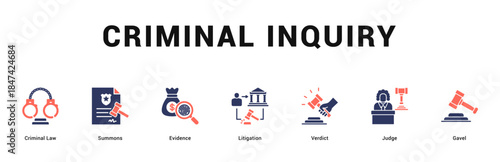 Criminal Inquiry Modern and clean web banner illustration featuring thematic icons for visual communication