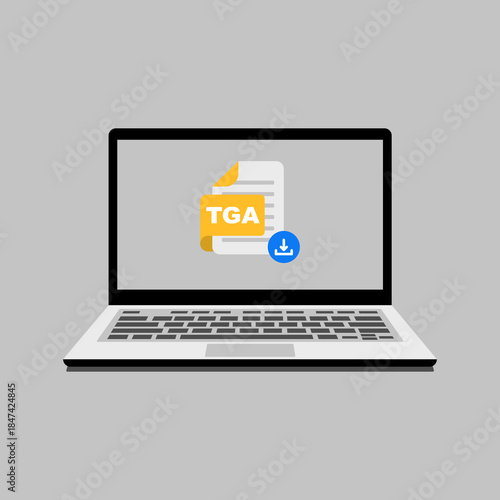 Graphic depiction of a TGA image file being downloaded onto a contemporary laptop, highlighting efficient digital document acquisition and online content access