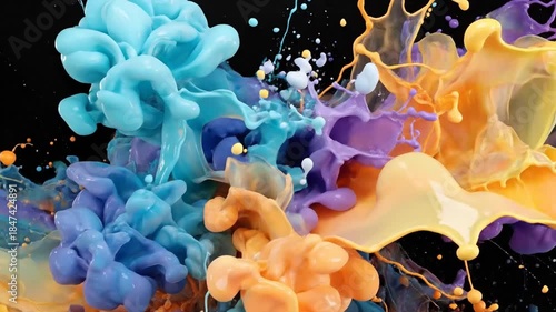 Colorful Paint Explosion: Dynamic Abstract Fluid Motion on Black
