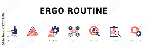 Ergo Routine Modern and clean web banner illustration featuring thematic icons for visual communication