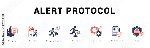 Alert Protocol Modern and clean web banner illustration featuring thematic icons for visual communication