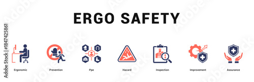 Ergo Safety Modern and clean web banner illustration featuring thematic icons for visual communication