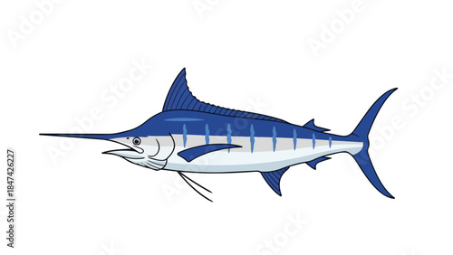 A vibrant illustrative portrayal of a swift blue marlin with distinctive bill and striped body, symbolizing strength and agile movement in ocean