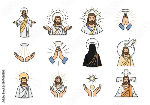 Collection of Religious Icons Featuring Jesus Christ and Spirituality