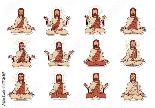 Illustrations of Jesus Christ Meditating in Lotus Position
