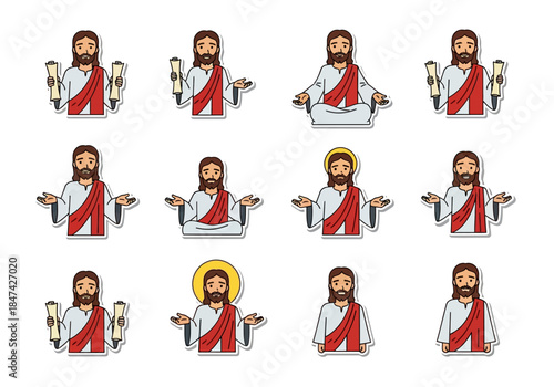 Jesus Christ Icons Depicting Various Poses and Expressions with Halo