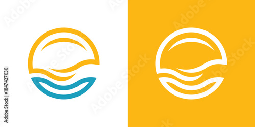 A dual-meaning logo combining a sun and wave in a unified form, symbolizing energy, balance, and the harmony between warmth and motion in a clean modern style
