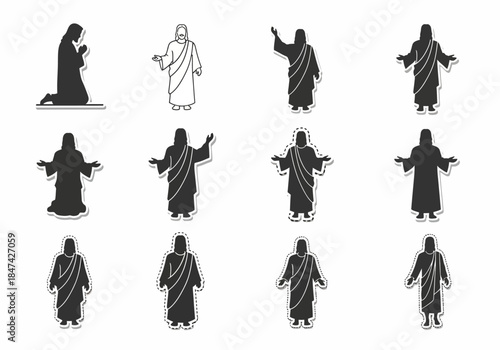 Silhouette Vector Set Jesus Christ Poses for Religious Projects