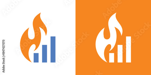 A dual-meaning logo combining marketing elements with a flame symbol, representing powerful strategy, high engagement, and dynamic brand growth in a modern style