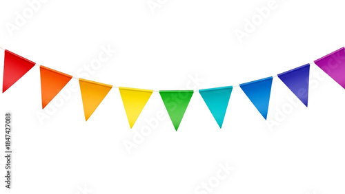 Gradient Rainbow Colored Bunting Flags, Isolated on Transparent Background