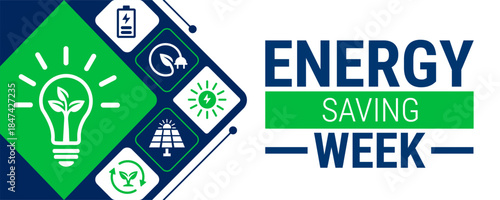 Energy Saving Week background, banner, card or poster design template is observed every year during January, to raise awareness about the mission. Vector illustration.