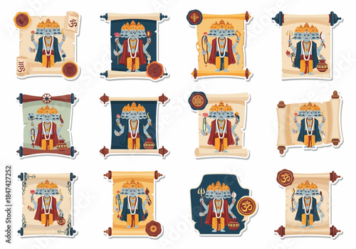 Hindu God Ganesha on Scroll Icons Ancient Wisdom and Blessings